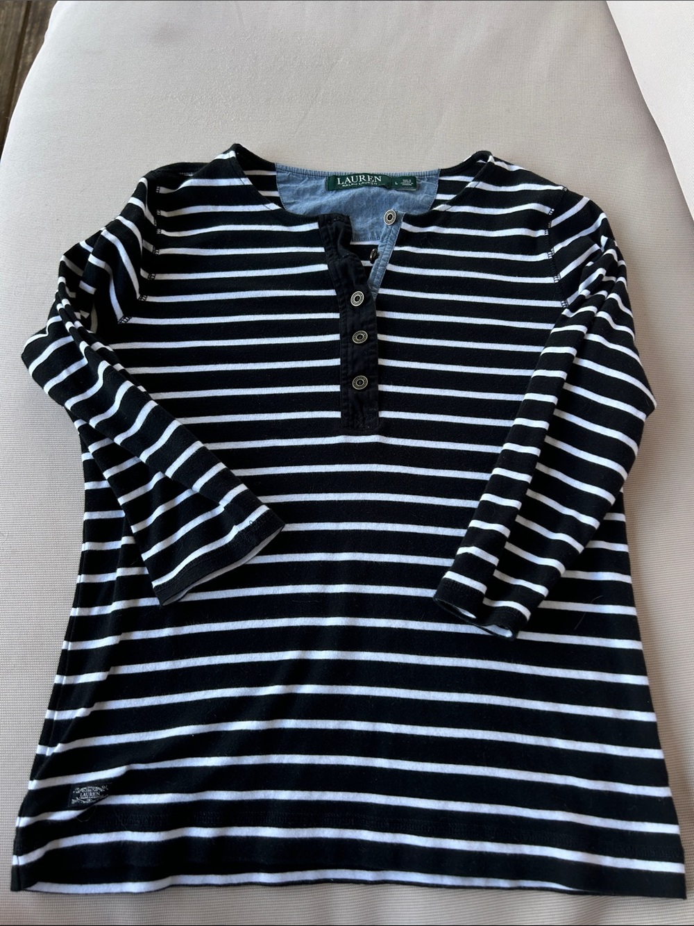 Ralph Lauren Black and White Striped Henley Top
